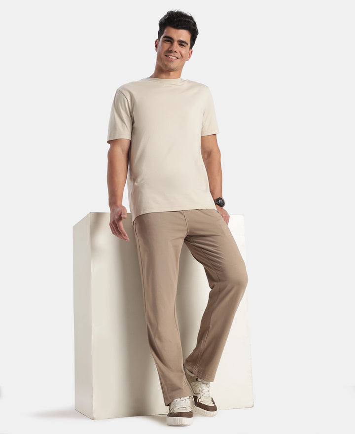 Super Combed Cotton Rich Slim Fit Trackpants with Side and Zipper Media Pockets - Desert Taupe