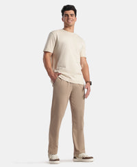 Super Combed Cotton Rich Slim Fit Trackpants with Side and Zipper Media Pockets - Desert Taupe