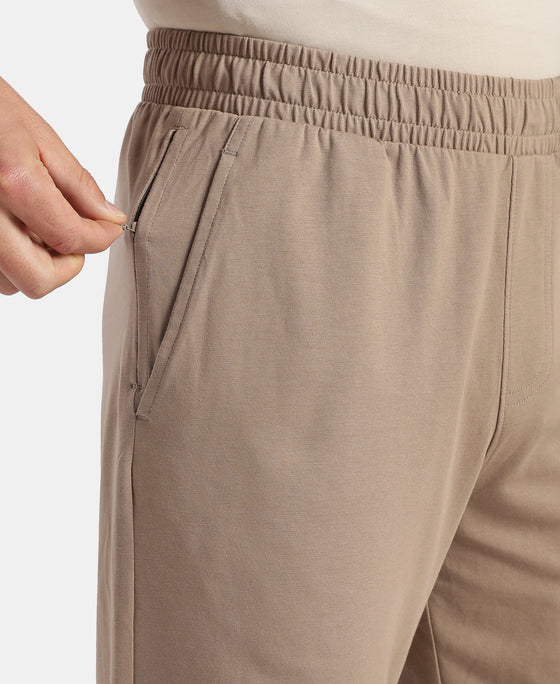 Super Combed Cotton Rich Slim Fit Trackpants with Side and Zipper Media Pockets - Desert Taupe