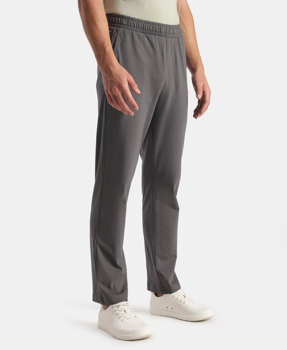 Super Combed Cotton Rich Slim Fit Trackpants with Side and Zipper Media Pockets - Magnet