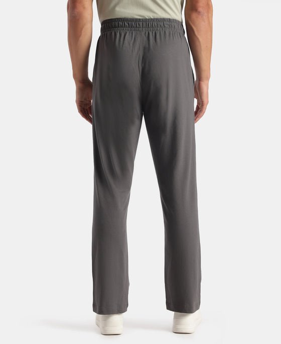 Super Combed Cotton Rich Slim Fit Trackpants with Side and Zipper Media Pockets - Magnet