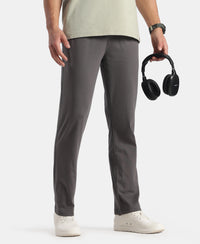 Super Combed Cotton Rich Slim Fit Trackpants with Side and Zipper Media Pockets - Magnet