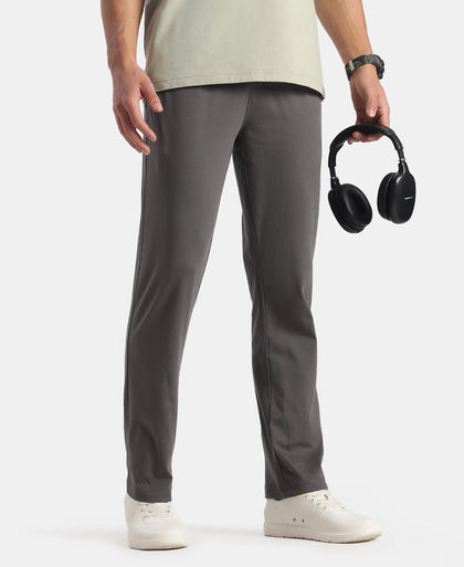 Super Combed Cotton Rich Straight Fit Trackpants with Side and Zipper Media Pockets - Magnet