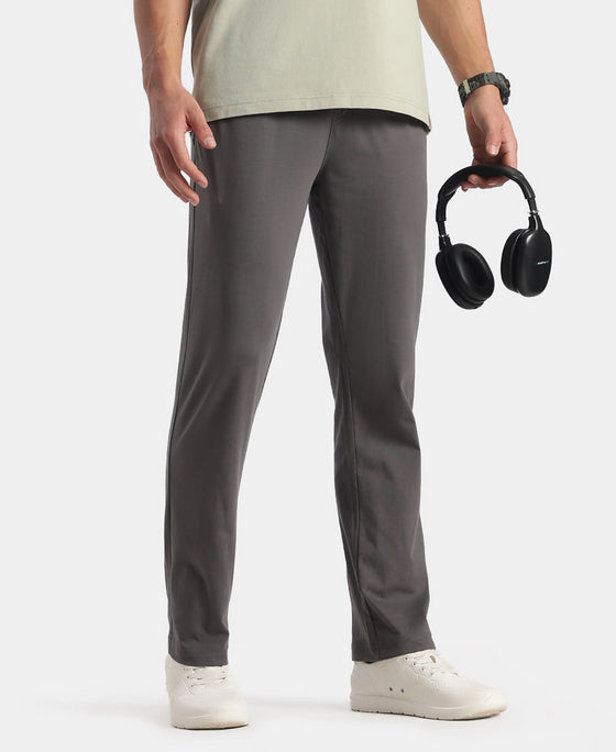 Super Combed Cotton Rich Slim Fit Trackpants with Side and Zipper Media Pockets - Magnet