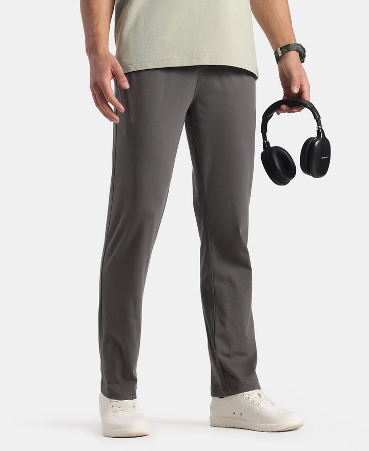 Super Combed Cotton Rich Slim Fit Trackpants with Side and Zipper Media Pockets - Magnet