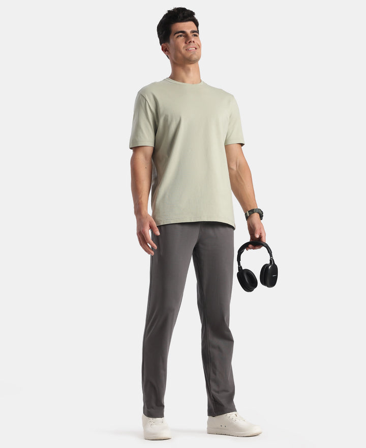 Super Combed Cotton Rich Slim Fit Trackpants with Side and Zipper Media Pockets - Magnet