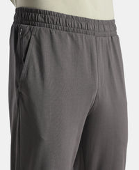 Super Combed Cotton Rich Slim Fit Trackpants with Side and Zipper Media Pockets - Magnet