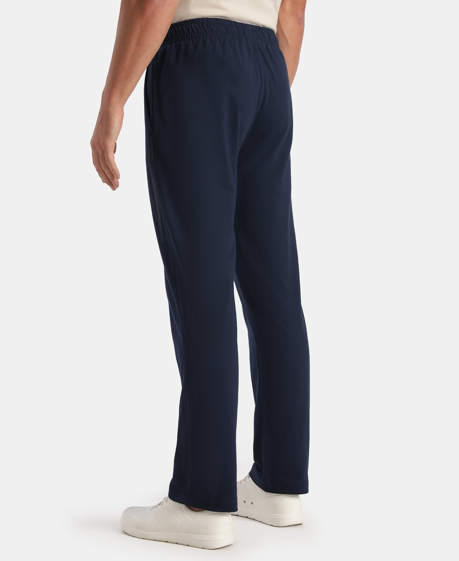 Super Combed Cotton Rich Straight Fit Trackpants with Side and Zipper Media Pockets - Navy