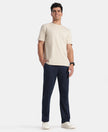 Super Combed Cotton Rich Straight Fit Trackpants with Side and Zipper Media Pockets - Navy
