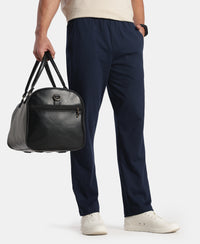 Super Combed Cotton Rich Straight Fit Trackpants with Side and Zipper Media Pockets - Navy