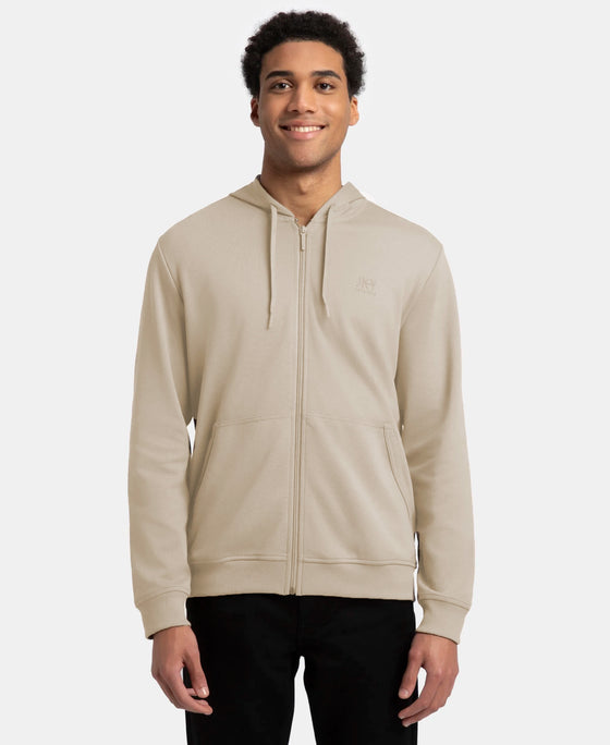 Super Combed Cotton Rich Pique Hoodie Jacket with Ribbed Cuffs - Birch