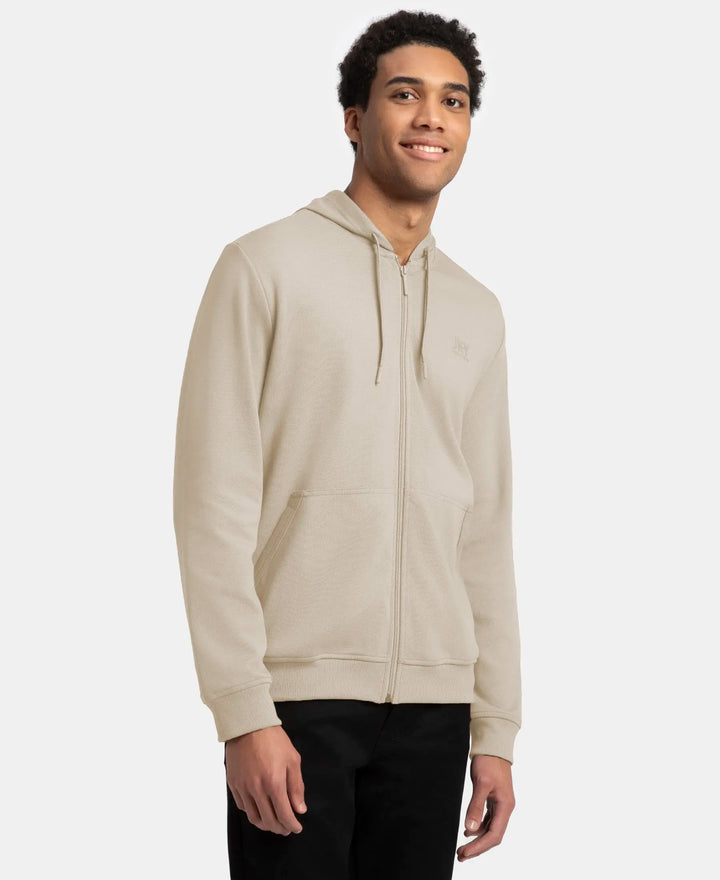 Super Combed Cotton Rich Pique Hoodie Jacket with Ribbed Cuffs - Birch