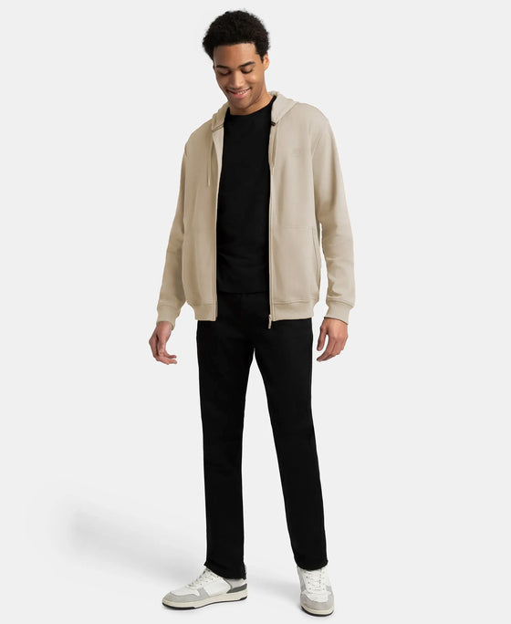 Super Combed Cotton Rich Pique Hoodie Jacket with Ribbed Cuffs - Birch