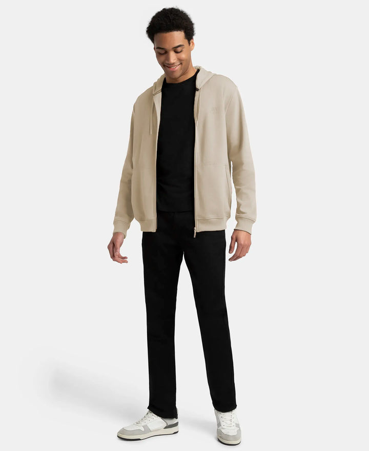 Super Combed Cotton Rich Pique Hoodie Jacket with Ribbed Cuffs - Birch