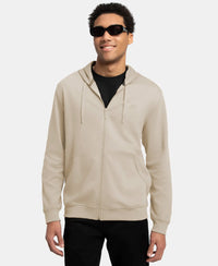 Super Combed Cotton Rich Pique Hoodie Jacket with Ribbed Cuffs - Birch