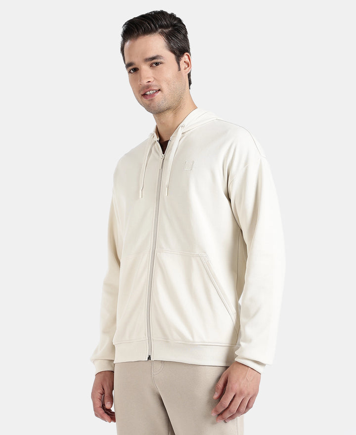 Super Combed Cotton Rich Pique Hoodie Jacket with Ribbed Cuffs - Birch