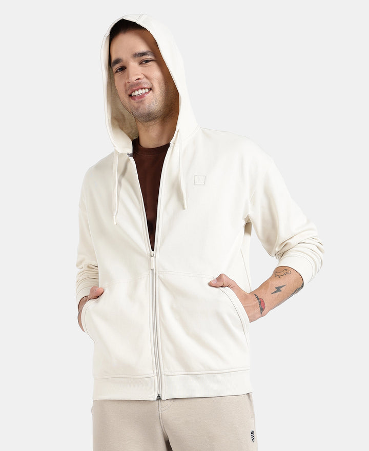 Super Combed Cotton Rich Pique Hoodie Jacket with Ribbed Cuffs - Birch