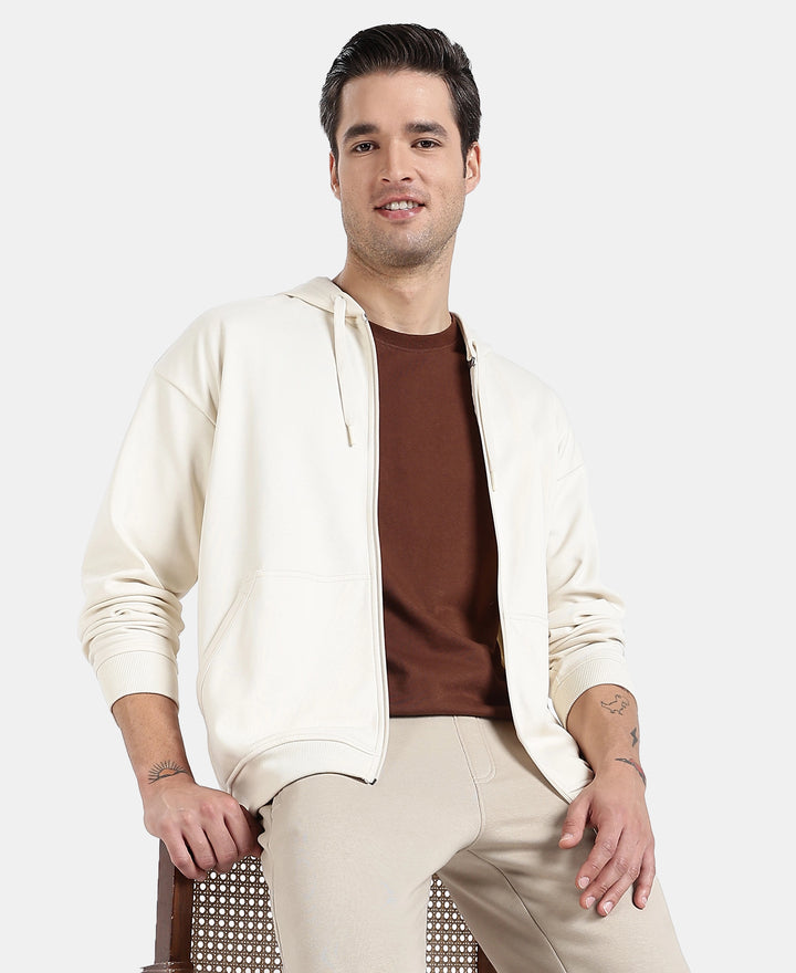 Super Combed Cotton Rich Pique Hoodie Jacket with Ribbed Cuffs - Birch