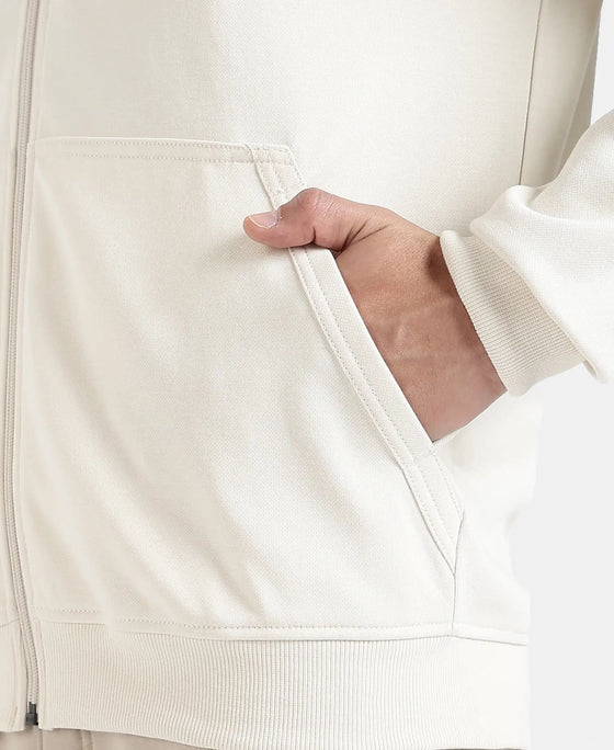 Super Combed Cotton Rich Pique Hoodie Jacket with Ribbed Cuffs - Birch