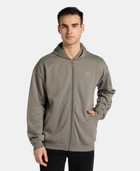 Super Combed Cotton Rich Pique Hoodie Jacket with Ribbed Cuffs - Castor Gray