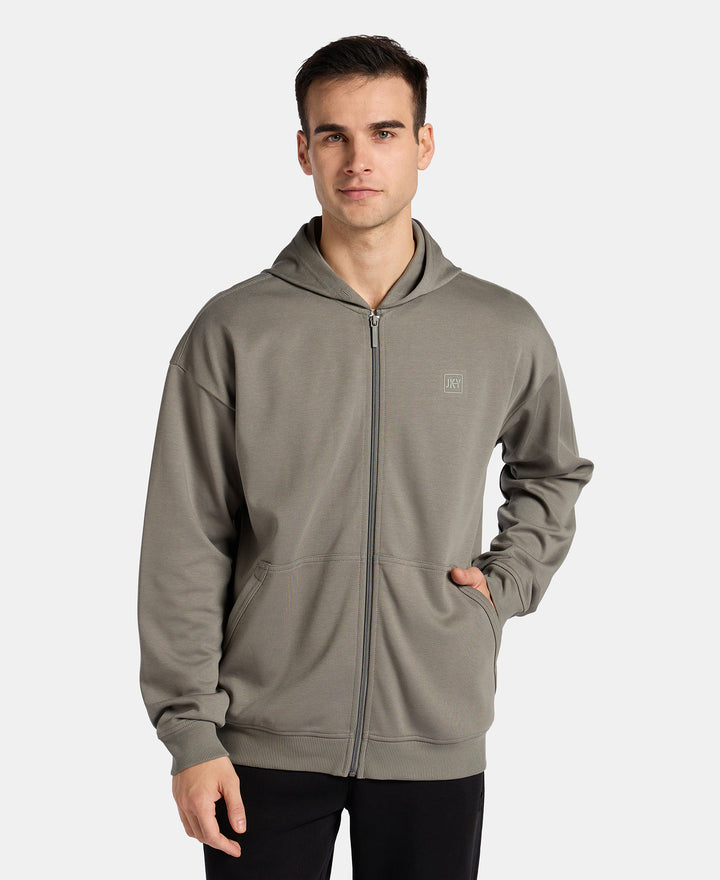 Super Combed Cotton Rich Pique Hoodie Jacket with Ribbed Cuffs - Castor Gray