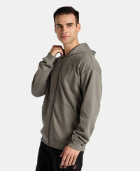 Super Combed Cotton Rich Pique Hoodie Jacket with Ribbed Cuffs - Castor Gray