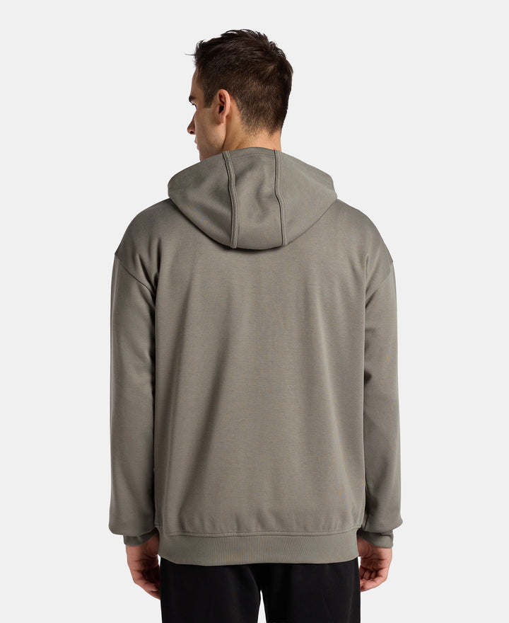 Super Combed Cotton Rich Pique Hoodie Jacket with Ribbed Cuffs - Castor Gray