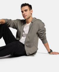 Super Combed Cotton Rich Pique Hoodie Jacket with Ribbed Cuffs - Castor Gray