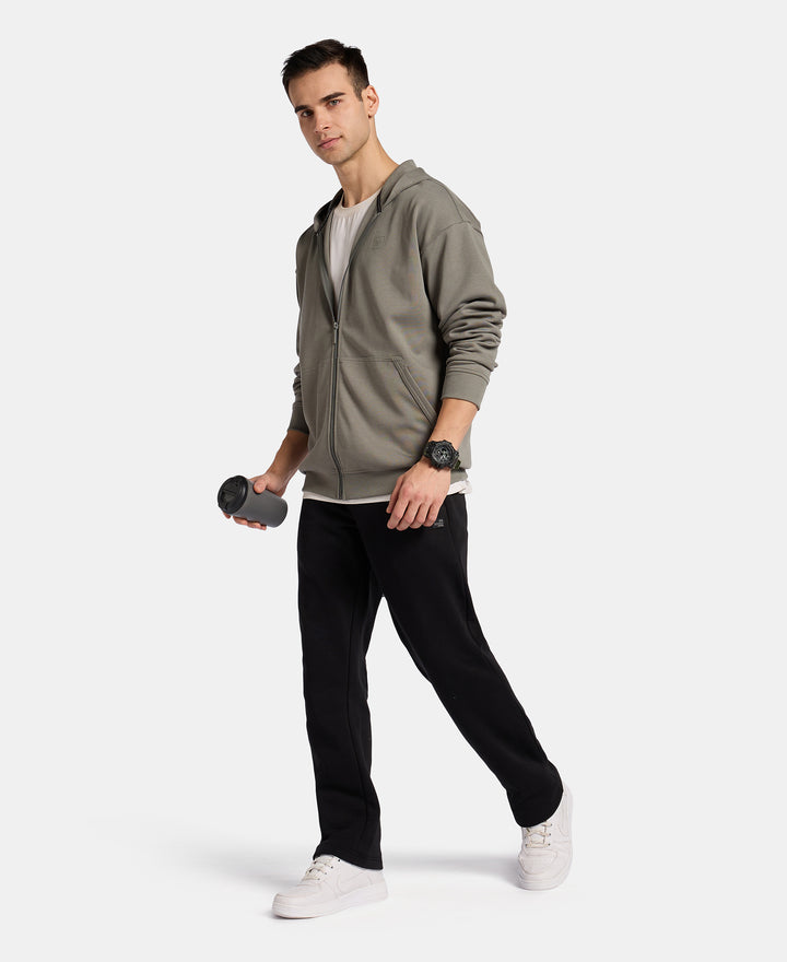 Super Combed Cotton Rich Pique Hoodie Jacket with Ribbed Cuffs - Castor Gray