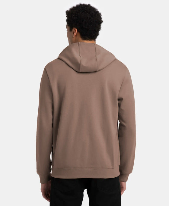 Super Combed Cotton Rich Pique Hoodie Jacket with Ribbed Cuffs - Dark Khaki