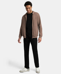 Super Combed Cotton Rich Pique Hoodie Jacket with Ribbed Cuffs - Dark Khaki