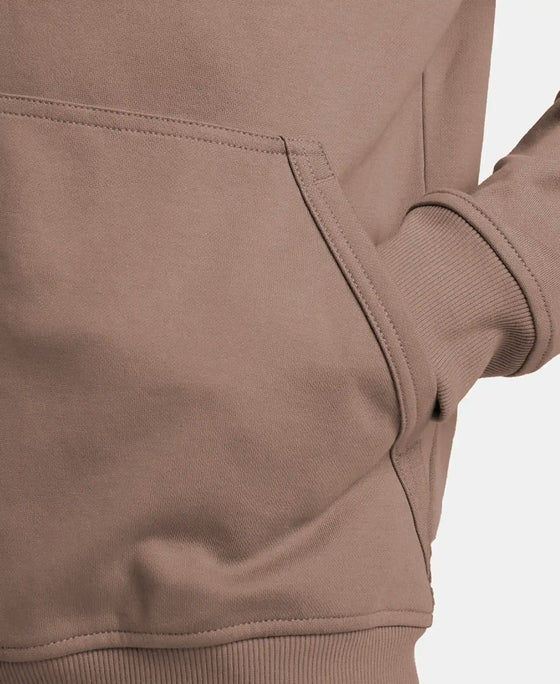 Super Combed Cotton Rich Pique Hoodie Jacket with Ribbed Cuffs - Dark Khaki