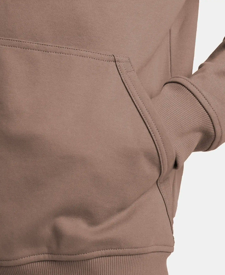 Super Combed Cotton Rich Pique Hoodie Jacket with Ribbed Cuffs - Dark Khaki