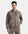Super Combed Cotton Rich Pique Hoodie Jacket with Ribbed Cuffs - Dark Khaki