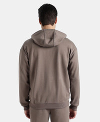 Super Combed Cotton Rich Pique Hoodie Jacket with Ribbed Cuffs - Dark Khaki