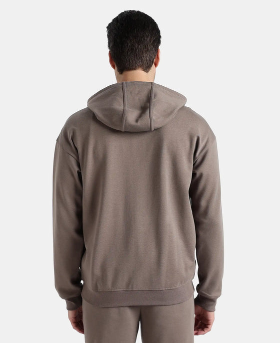 Super Combed Cotton Rich Pique Hoodie Jacket with Ribbed Cuffs - Dark Khaki