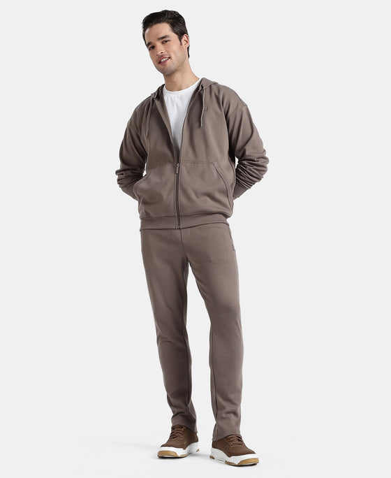 Super Combed Cotton Rich Pique Hoodie Jacket with Ribbed Cuffs - Dark Khaki