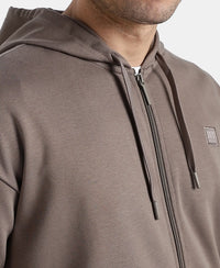 Super Combed Cotton Rich Pique Hoodie Jacket with Ribbed Cuffs - Dark Khaki