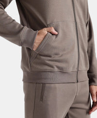 Super Combed Cotton Rich Pique Hoodie Jacket with Ribbed Cuffs - Dark Khaki