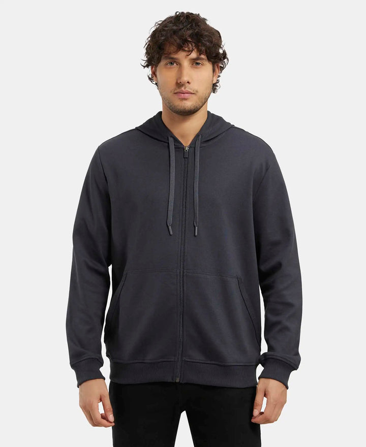 Super Combed Cotton Rich Pique Hoodie Jacket with Ribbed Cuffs - Graphite-1
