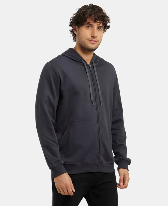 Super Combed Cotton Rich Pique Hoodie Jacket with Ribbed Cuffs - Graphite-2