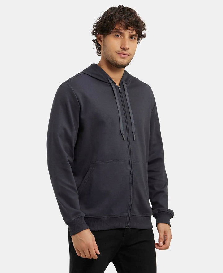 Super Combed Cotton Rich Pique Hoodie Jacket with Ribbed Cuffs - Graphite-2