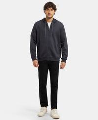 Super Combed Cotton Rich Pique Hoodie Jacket with Ribbed Cuffs - Graphite-4