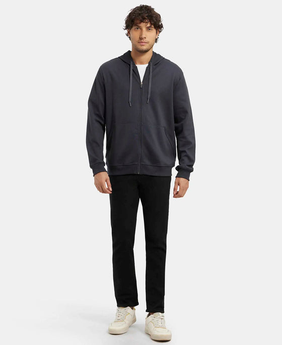 Super Combed Cotton Rich Pique Hoodie Jacket with Ribbed Cuffs - Graphite-4
