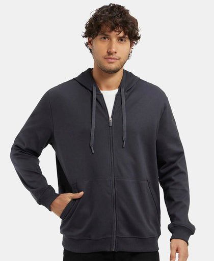 Super Combed Cotton Rich Pique Hoodie Jacket with Ribbed Cuffs - Graphite-5