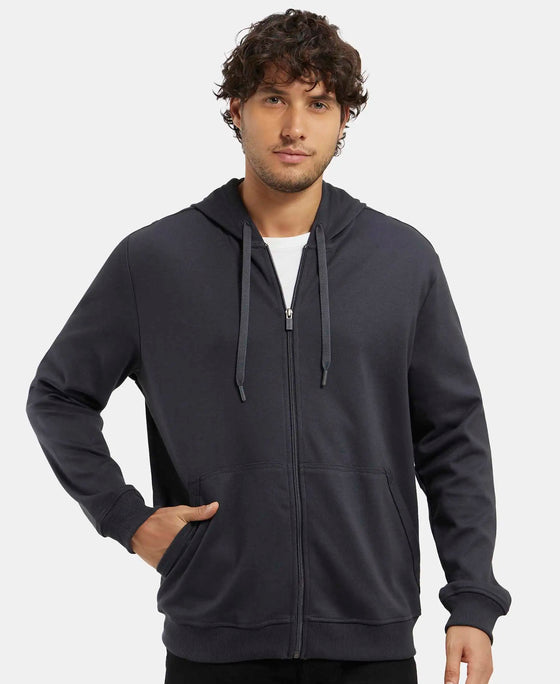 Super Combed Cotton Rich Pique Hoodie Jacket with Ribbed Cuffs - Graphite-5