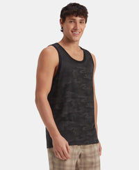 Super Combed Cotton Blend Printed Tank Top - Black