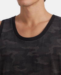 Super Combed Cotton Blend Printed Tank Top - Black