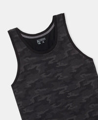 Super Combed Cotton Blend Printed Tank Top - Black