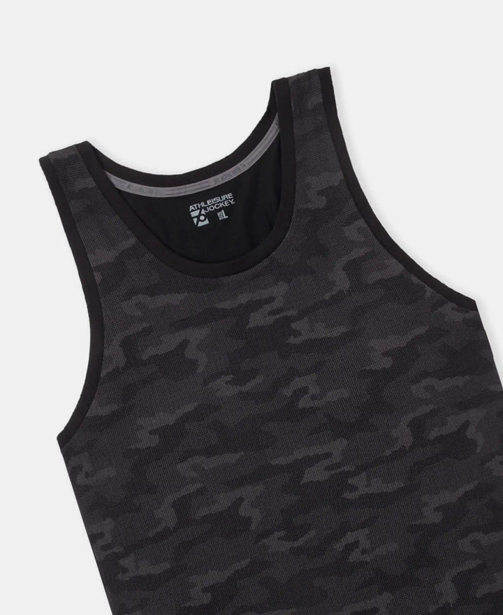 Super Combed Cotton Blend Printed Tank Top - Black